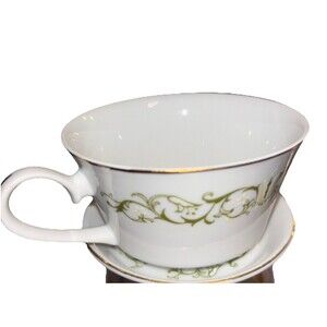 Vintage Bell Flower Fine China Teacup & Saucer Set - Green  **16 Sets Available.